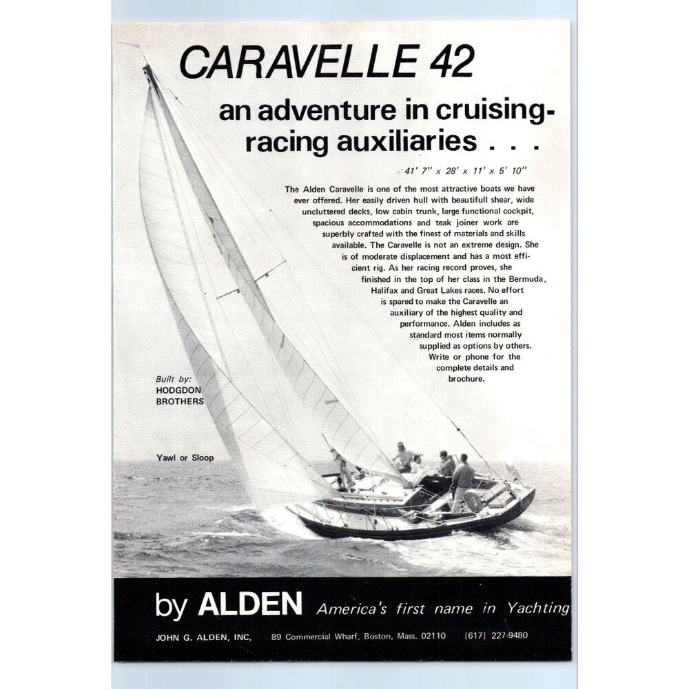 1971 Alden Caravelle 42 Sailing Yacht Vintage Print Ad Yachting Sails Wall Art